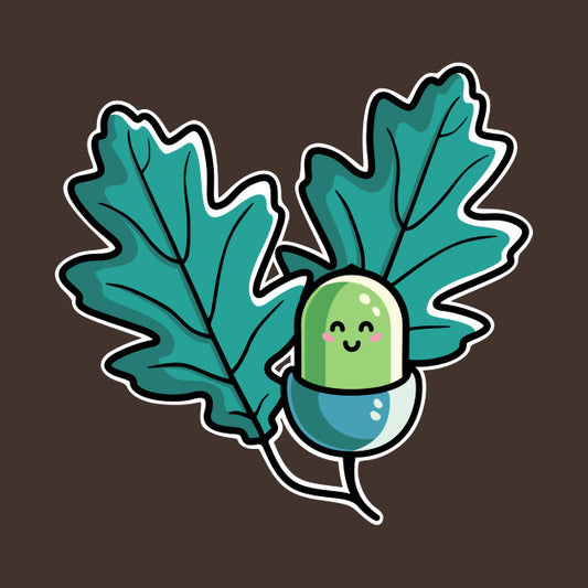 Kawaii cute acorn with two oak leaves