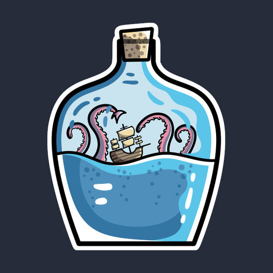 Ship in a bottle with kraken tentacles