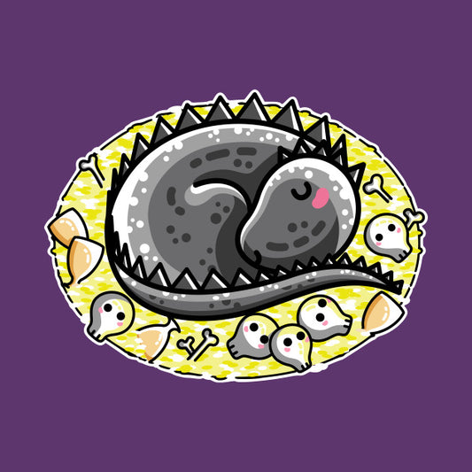 Cute dragon on its hoard of treasure