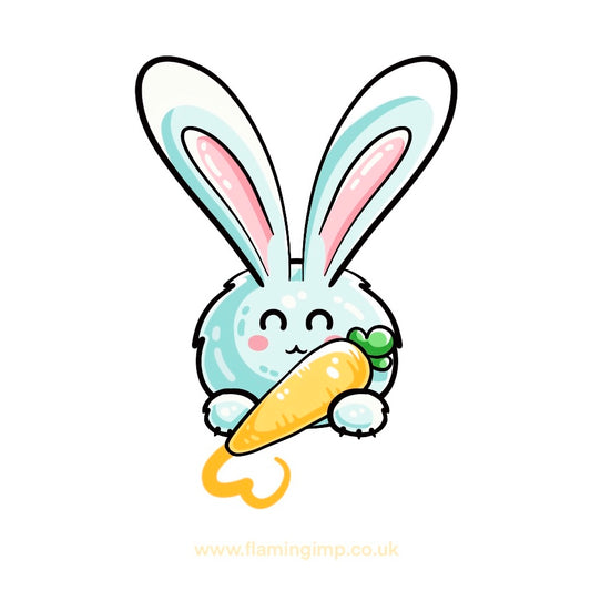 Kawaii cute rabbit with long ears drawing a heart with a carrot