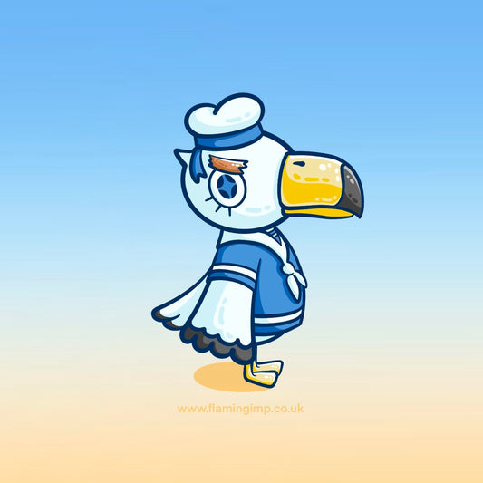 A cute, colourful sketch of Gulliver from Animal Crossing