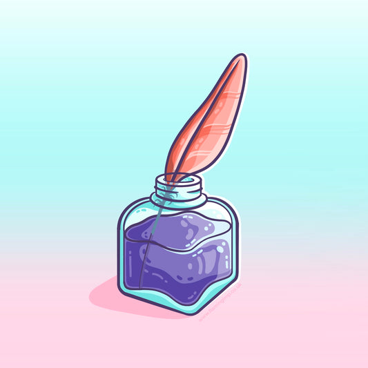 Jar of ink with a writing quill in it