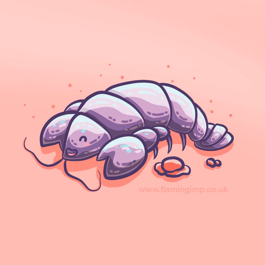 A kawaii cute purple lobster drawing in pastel shades