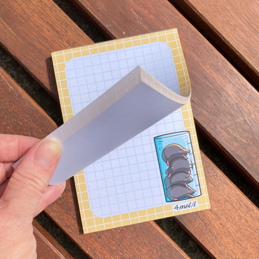 A hand flicking through the graph paper sheets.