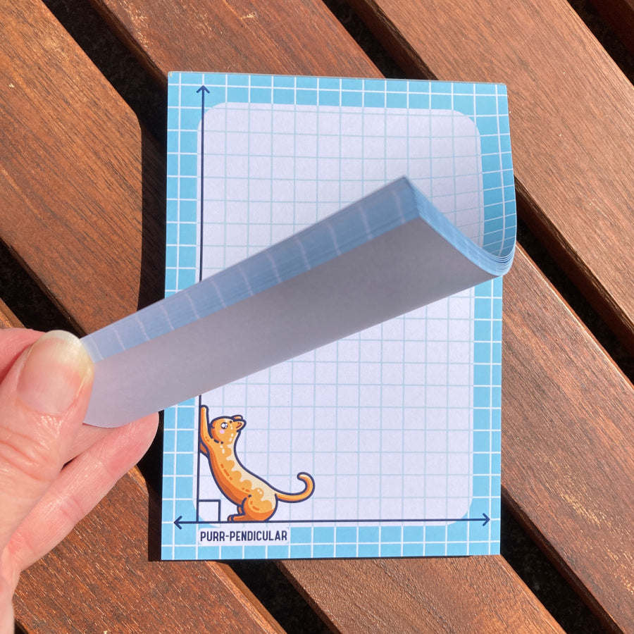 A hand flicking through the graph paper sheets.