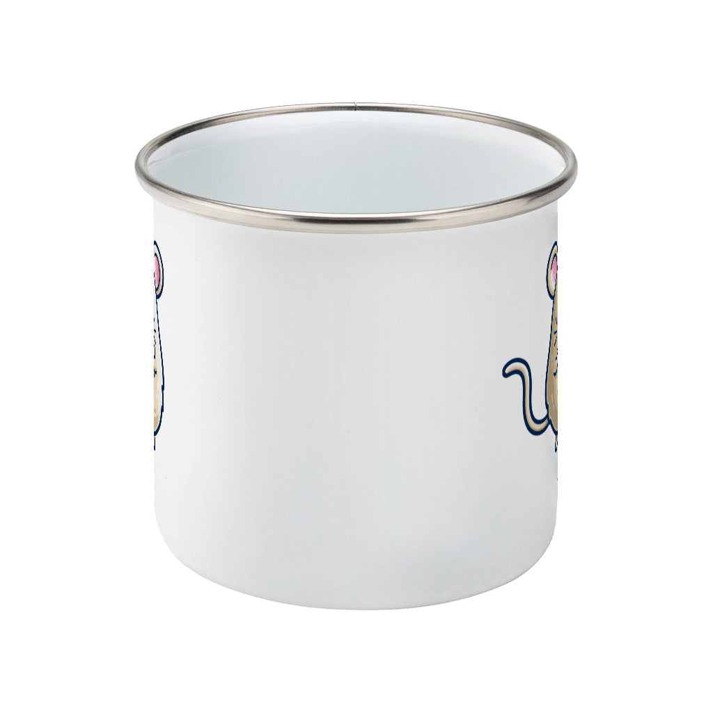 Mouse Holding Cheese Cute Personalised Silver Rimmed Enamel Mug