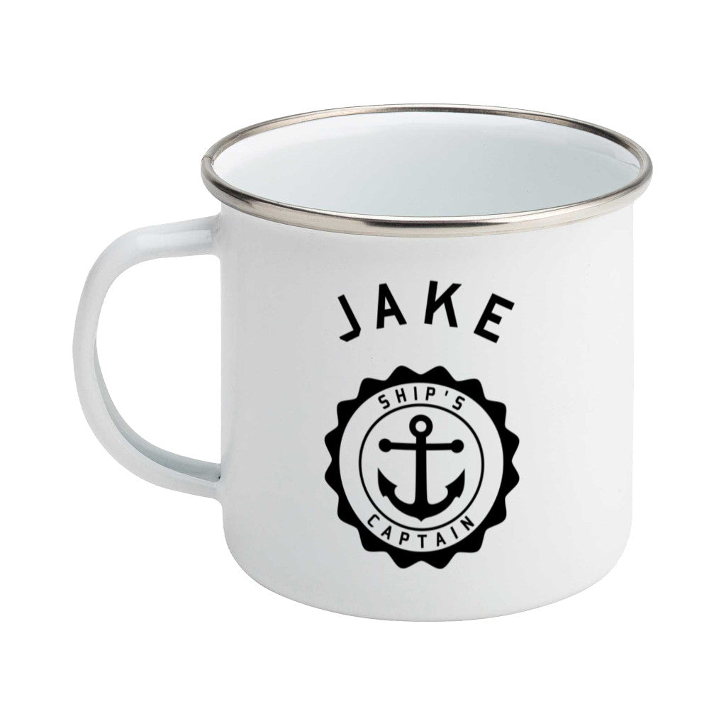 Ship's Captain Personalised Silver Rimmed Enamel Mug