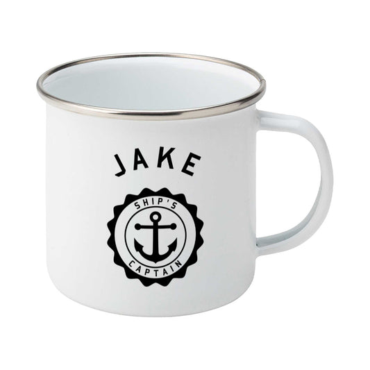 Ship's Captain Personalised Silver Rimmed Enamel Mug