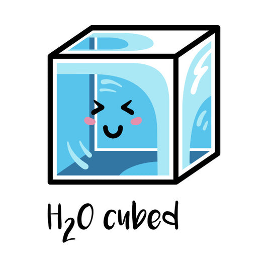 Kawaii cute ice cube with the words H20 cubed