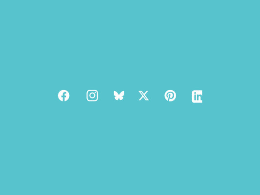 A row of social media icons including a Bluesky butterfly