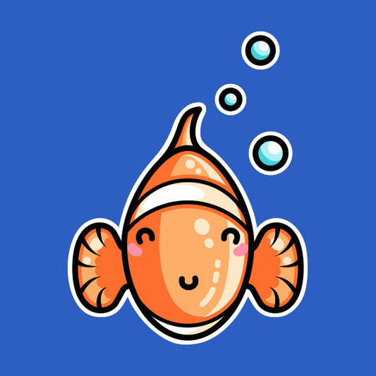 Cute clownfish head on with bubbles