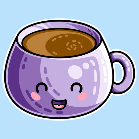 Kawaii cute purple mug of coffee