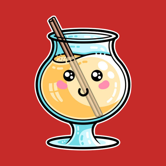 Kawaii cute glass of eggnog with cinnamon stick