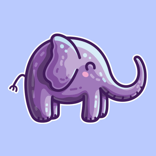 An adorable kawaii cute happy purple elephant drawing