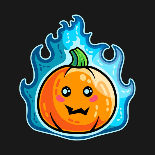 Kawaii cute pumpkin surrounded by blue flames