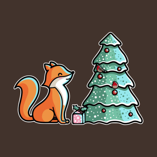 Cute fox with Christmas tree and presents