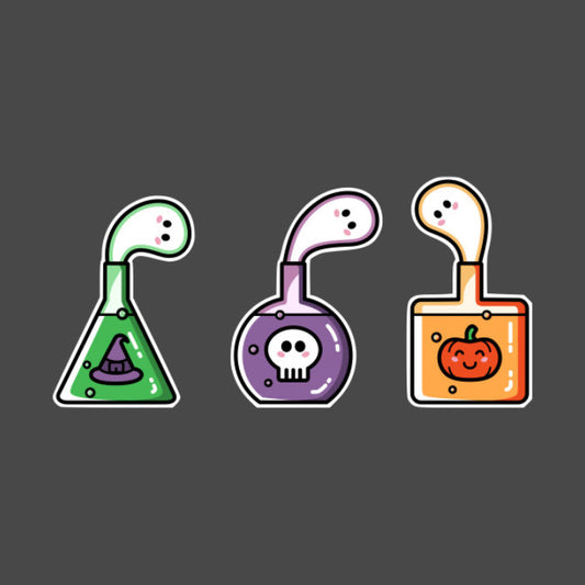 Three Halloween ghost potion bottles