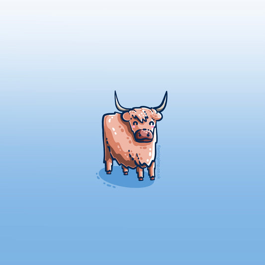 A sketch of a highland cow against a blue background