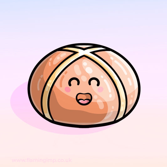 Drawing of a kawaii cute hot cross bun