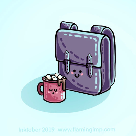 backpack and mug sketch