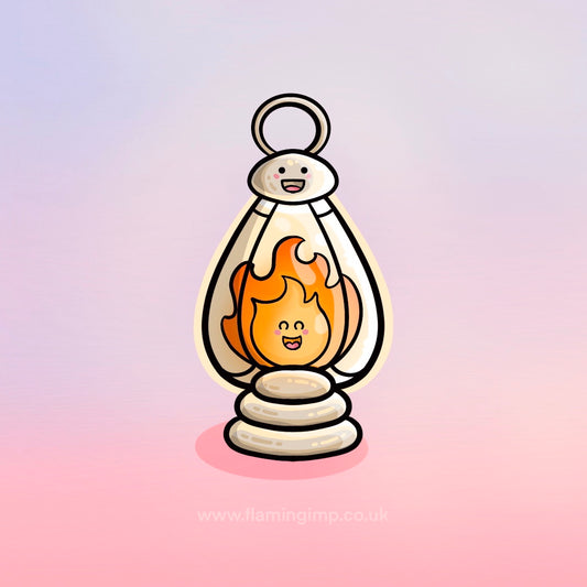 Kawaii cute flame in a lantern