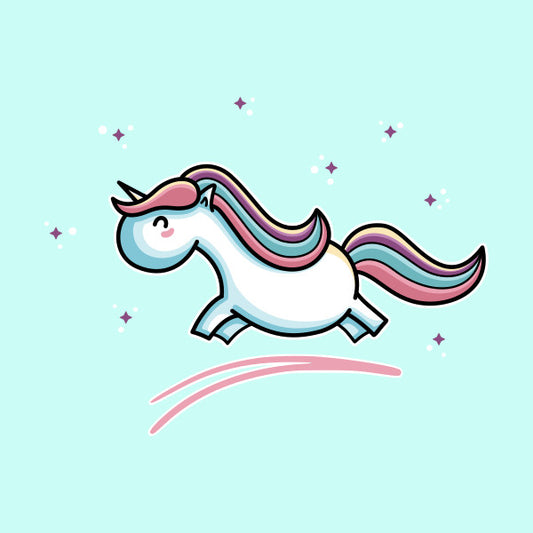 Leaping unicorn surrounded by stars