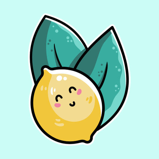 Kawaii cute lemon with two leaves