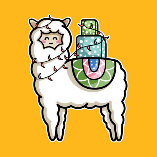 Cute llama carrying presents