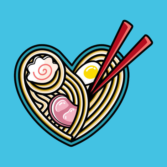 Ramen noodles in a heart shaped bowl
