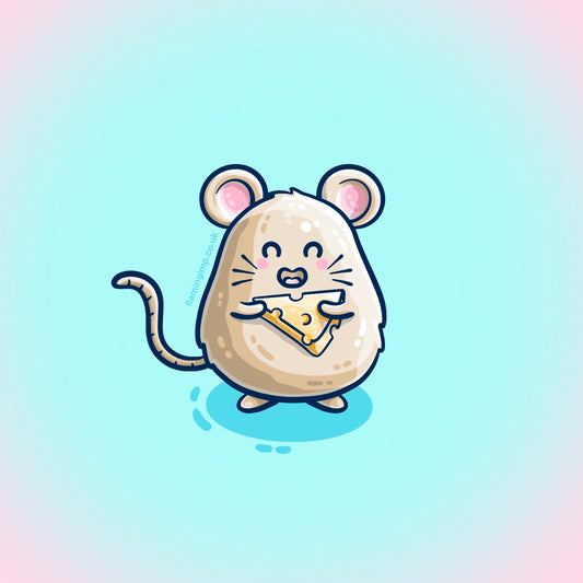 Kawaii cute drawing of a mouse holding some cheese