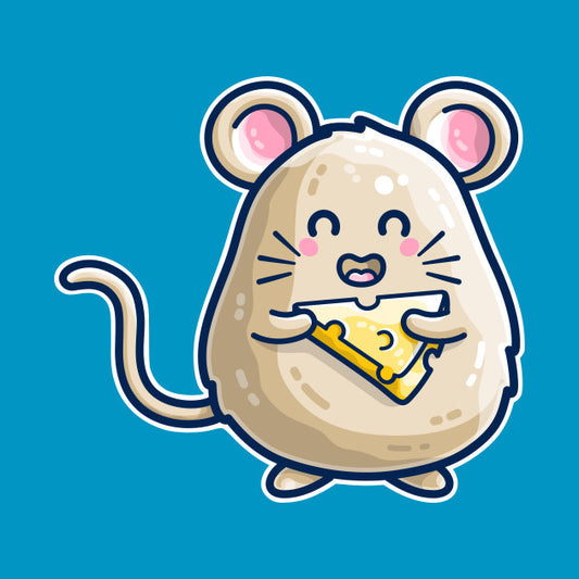 A kawaii cute mouse holding a wedge of cheese