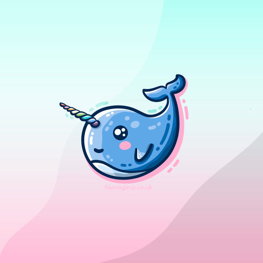 Drawing of a cute blue narwhal
