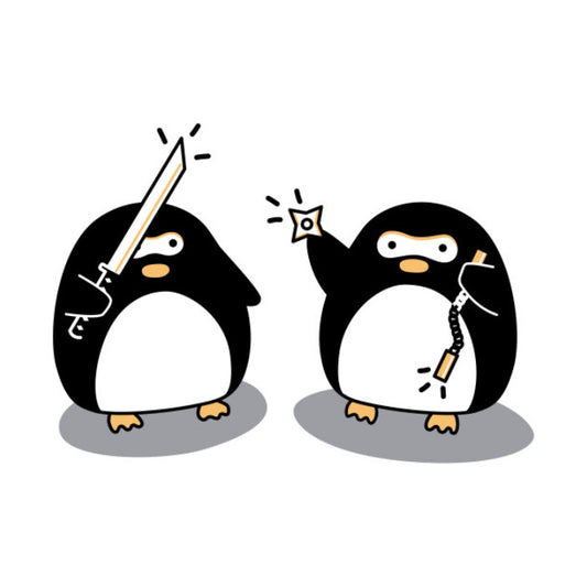 A pair of cute ninja penguins