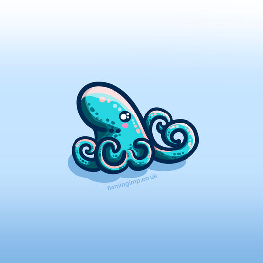 A kawaii cute turquoise octopus facing to the right