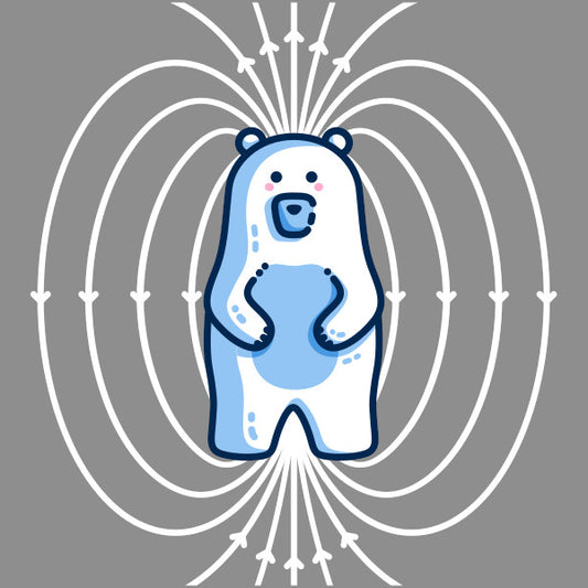 A polar bear standing upright surrounded by magnetic field lines