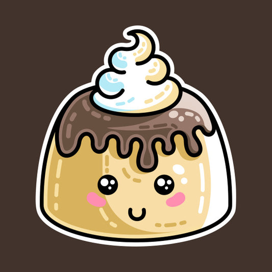 Kawaii cute pudding with a swirl of cream on top