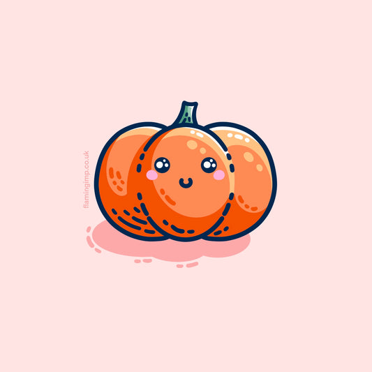 A kawaii cute orange pumpkin with a happy smiling face