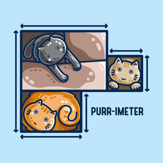 Perimeter maths pun of three cats in cardboard boxes with measurement lines and the word purr-imeter.