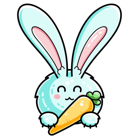A kawaii cute rabbit holding a carrot