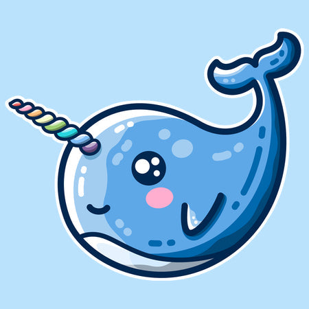 Kawaii cute design of a narwhal with rainbow horn