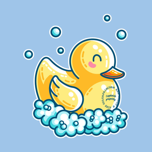 Kawaii cute yellow rubber duck in bubble bath