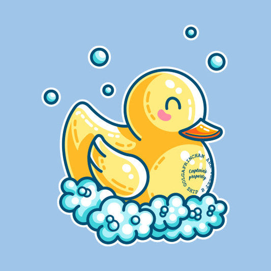 Kawaii cute yellow rubber duck in bubble bath