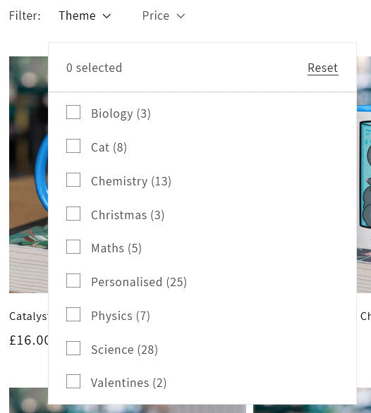 Screenshot of search results with a drop down list of tags to choose from to filter your search results