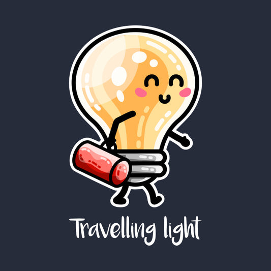 Kawaii cute lightbulb carrying a bag, travelling light