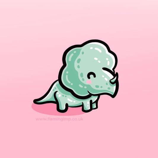 Simple drawing of a cute green triceratops dinosaur