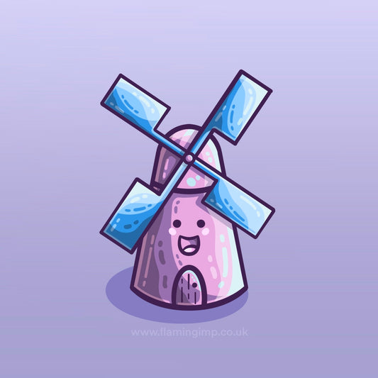 Kawaii cute purple and blue windmill drawing