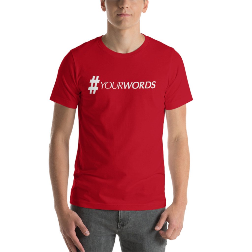 Man wearing hashtag personalised crewneck t-shirt