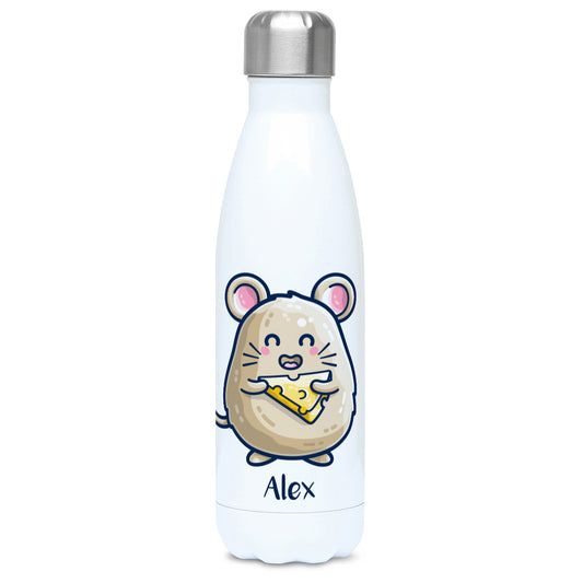 Mouse Holding Cheese Cute Personalised Drinks Bottle