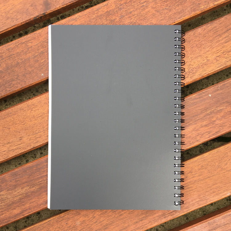 Closed notebook showing the black back cover